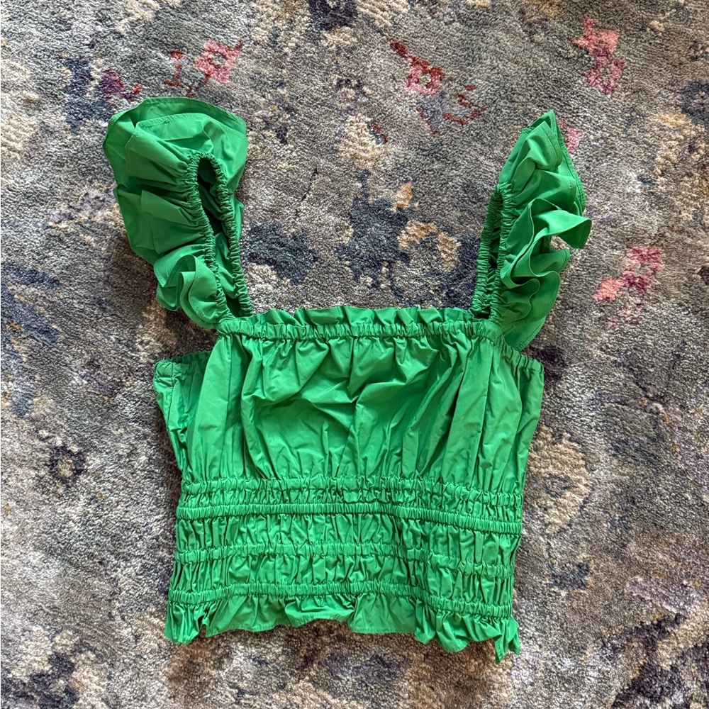 Anthropologie Maeve Vibrant Green Ruffle Top